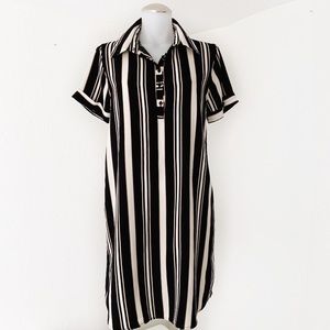 Free Press Vertical Stripe Shirt Dress Black Ivory